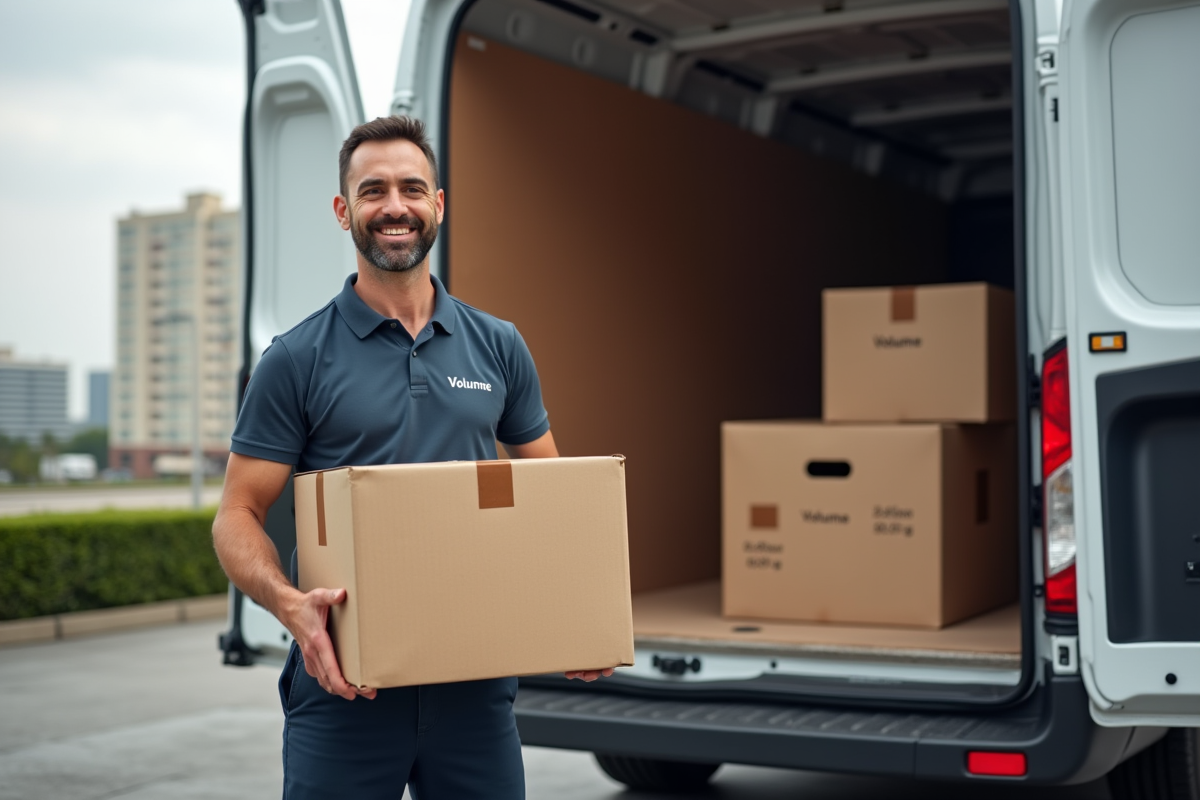 Un déménageur professionnel charge un van en ville