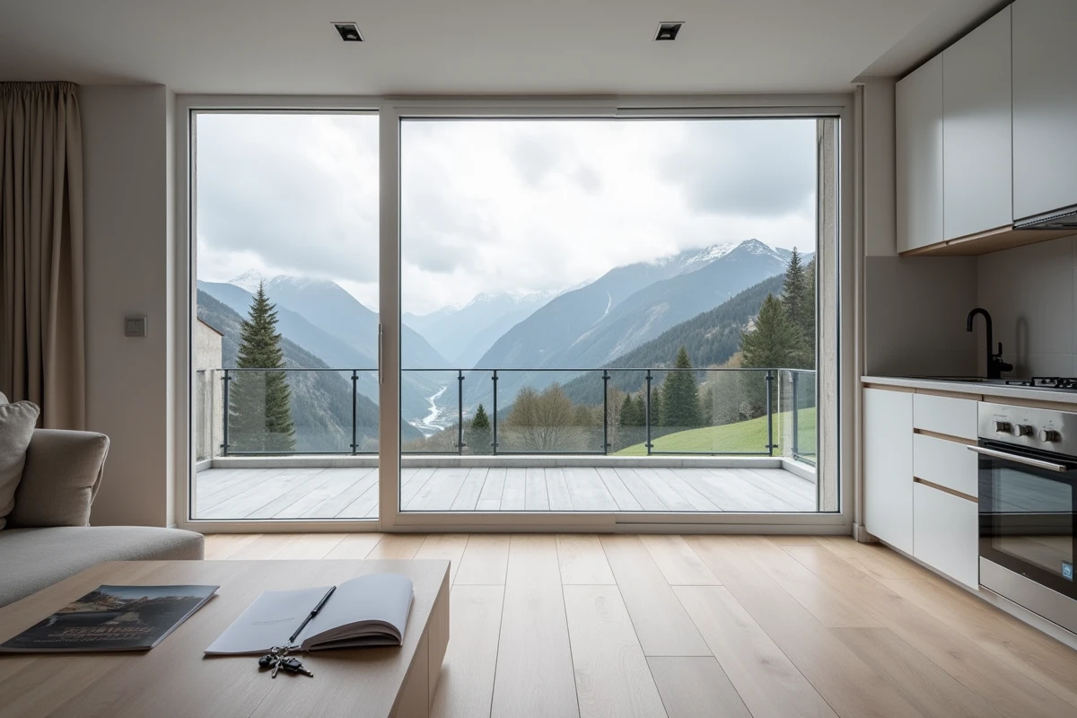 Appartement moderne vide avec vue sur les montagnes des Pyrénées en Andorre