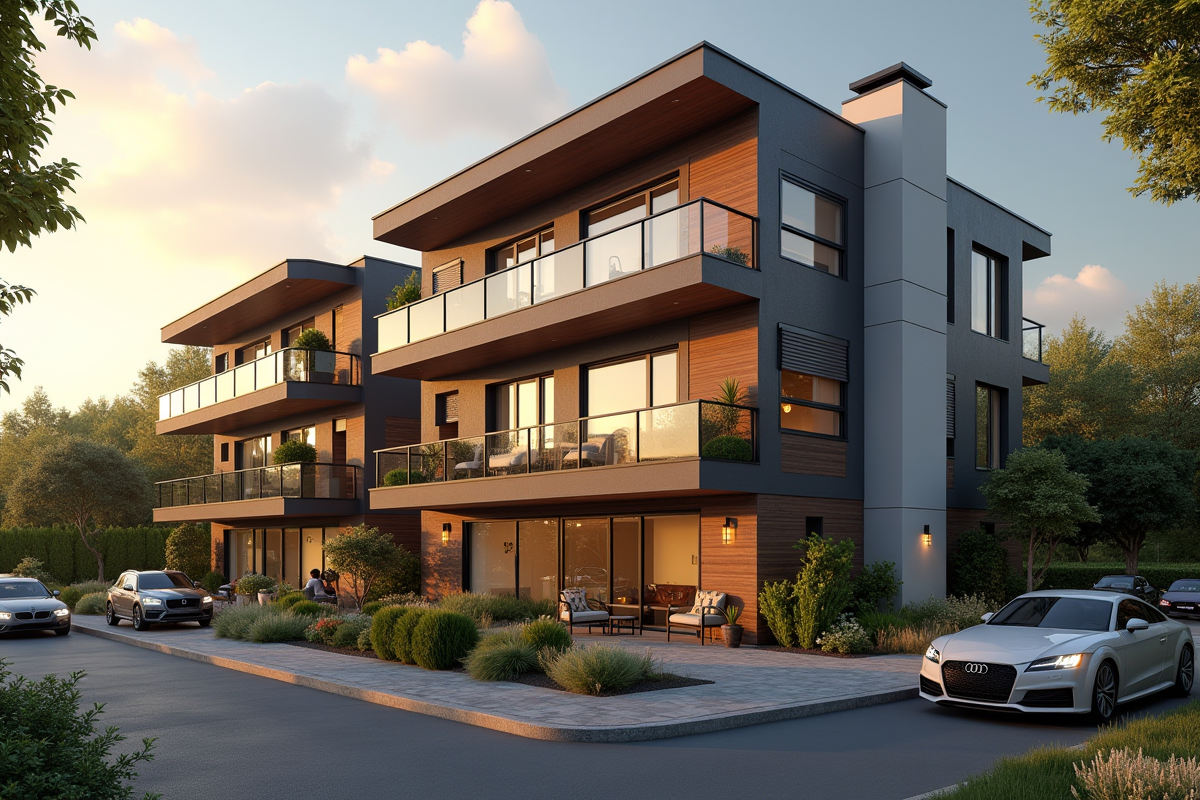 Immeuble bien entretenu avec voitures haut de gamme