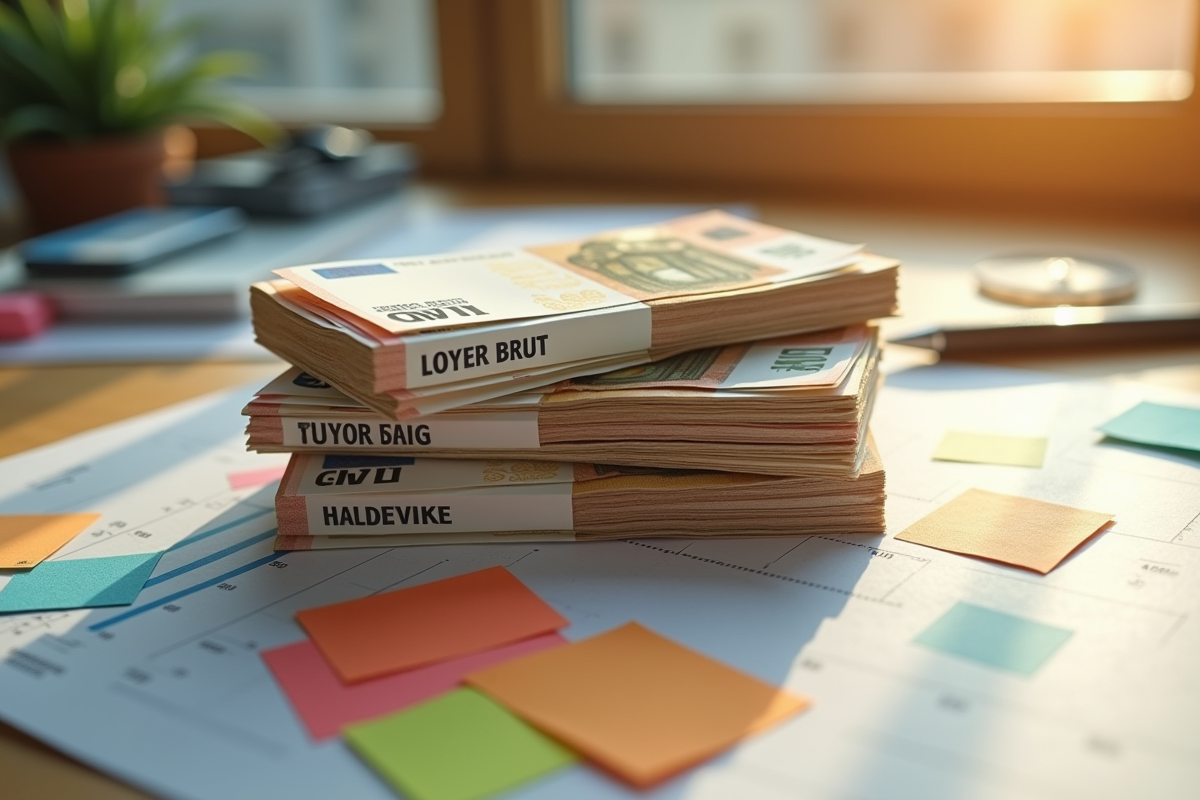 Deux tas de billets euro avec notes et graphiques financiers