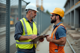 Chef de chantier parlant à un ouvrier sur un site de construction