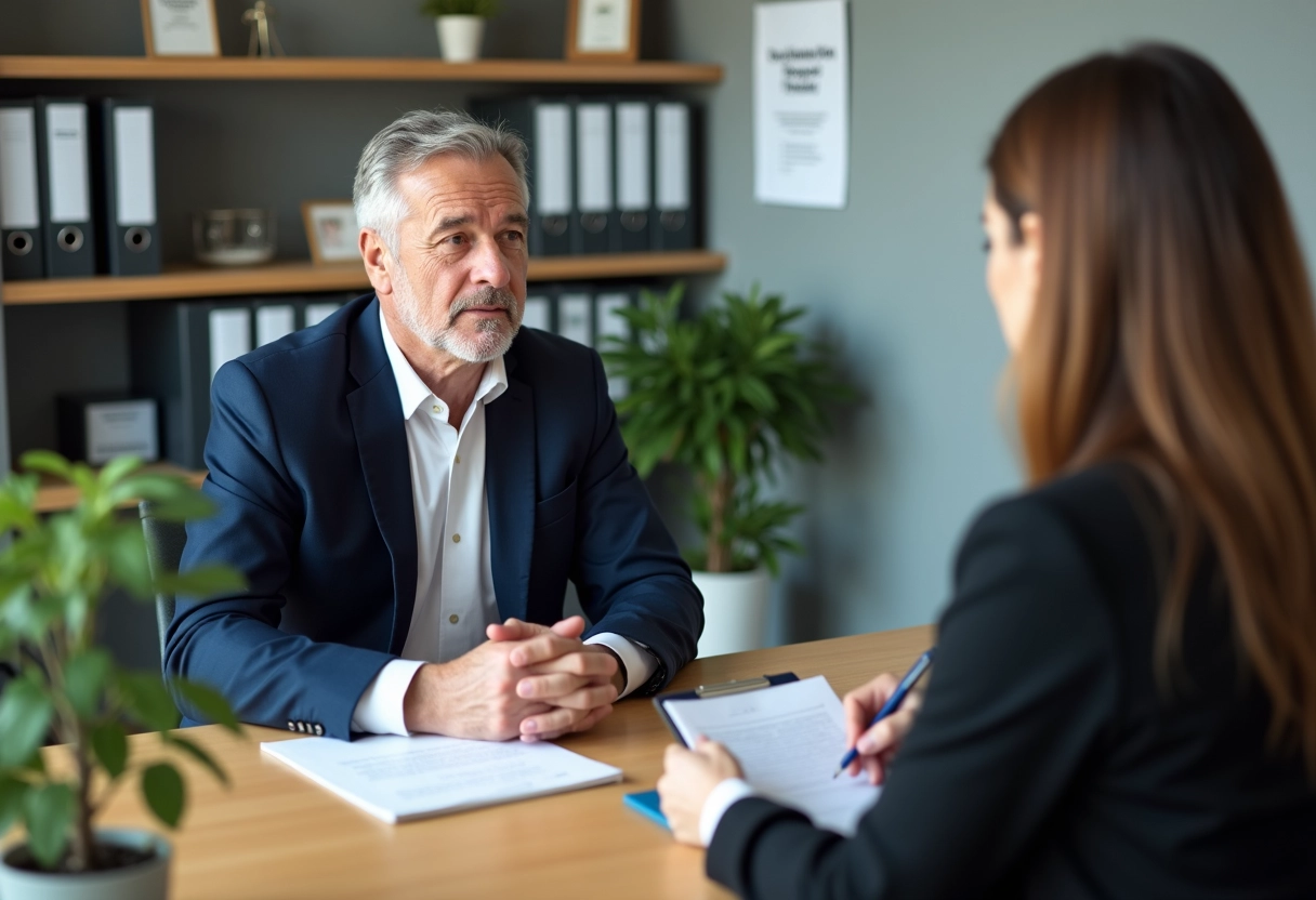 Homme et conseillère discutant de droits locatifs
