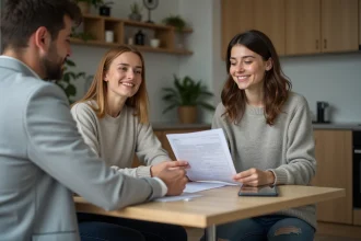 Femme et agent immobilier examinant un contrat de location