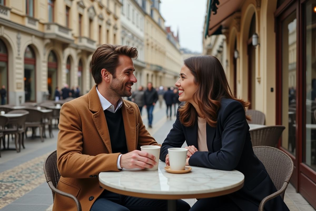 Jeune couple professionnel dégustant un café à Metz