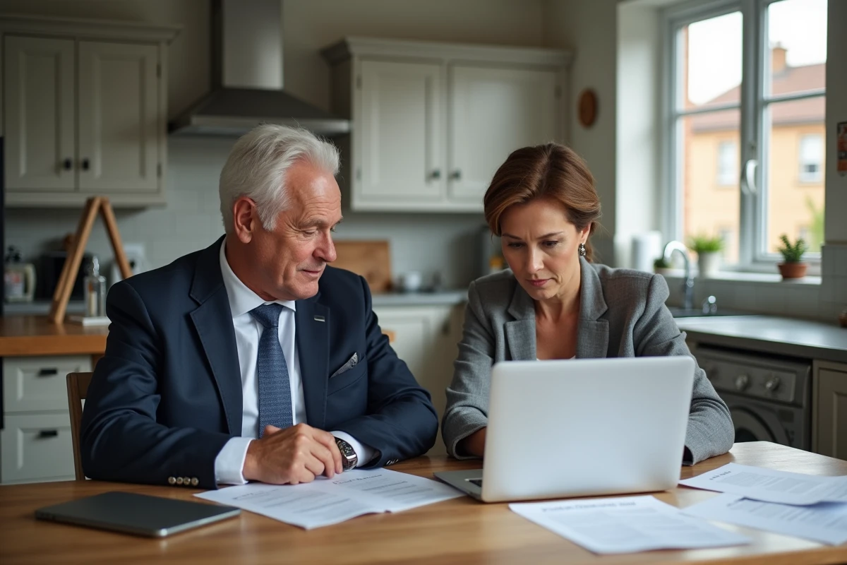 Couple d adultes d age moyen gérant leurs finances à la maison