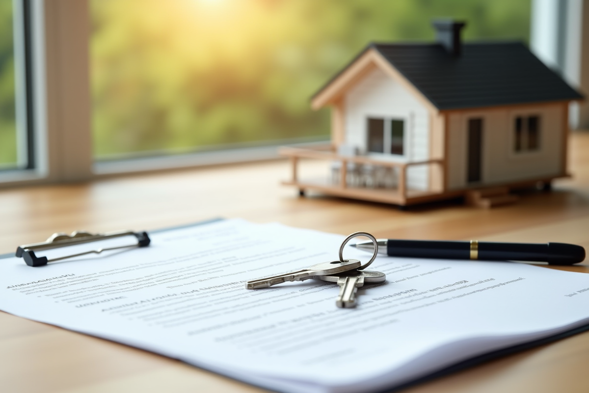 Contrat et clés de maison mobile sur une table en bois