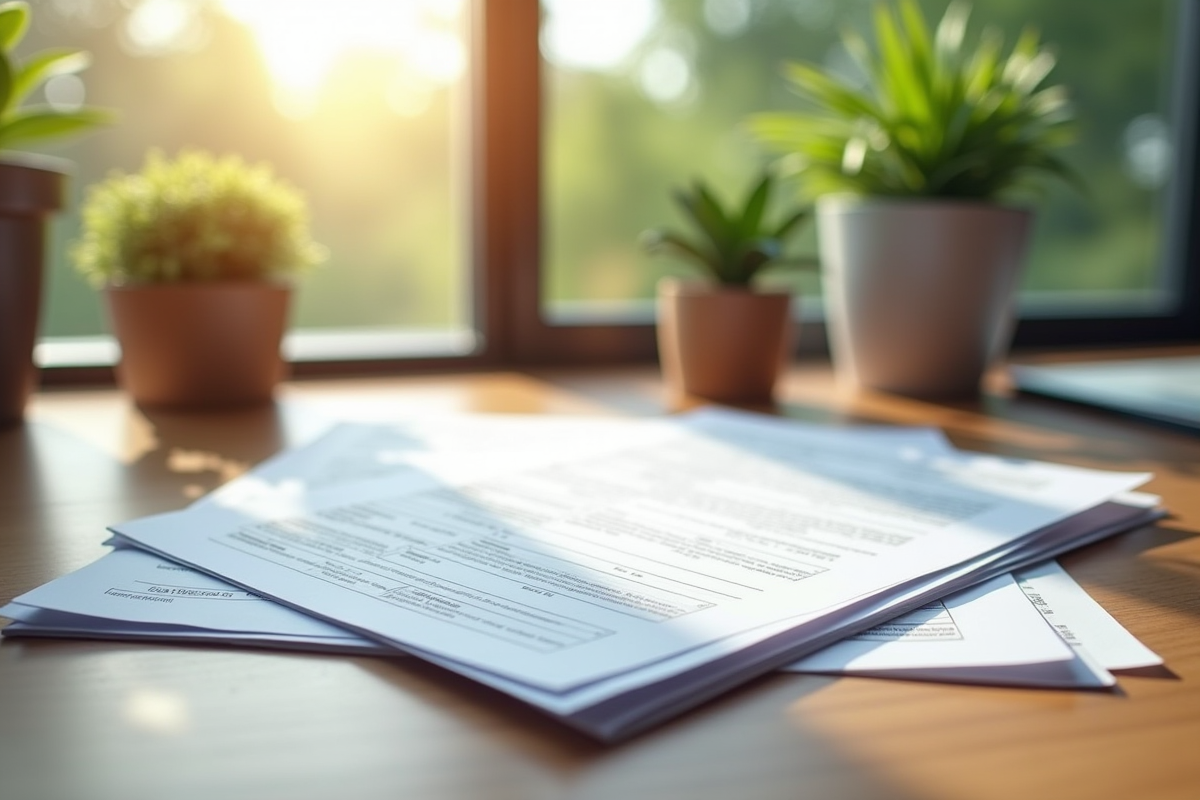 Dossier de taxes foncières et contrats sur bureau moderne