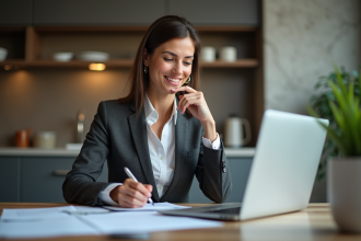 Femme confiante en milieu professionnel dans une cuisine moderne