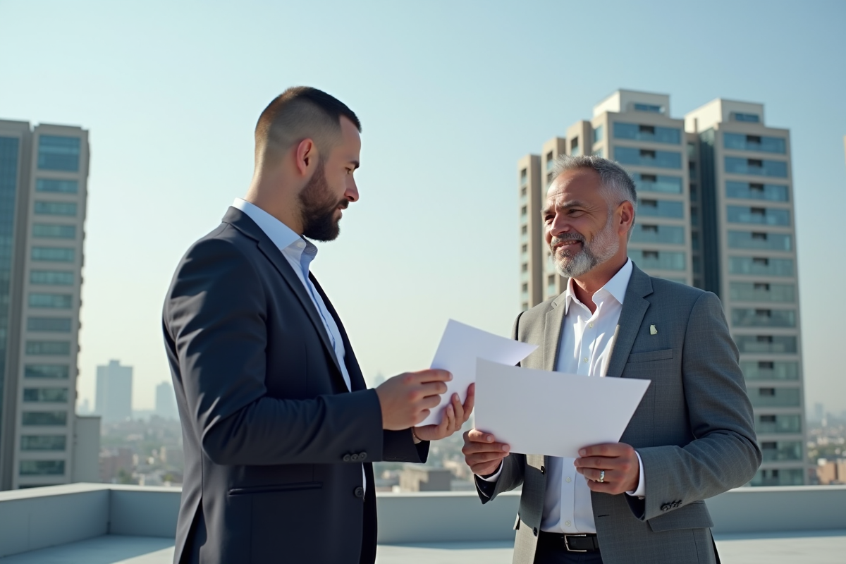 Gestion immobiliere avec un gestionnaire et proprietaire sur le toit