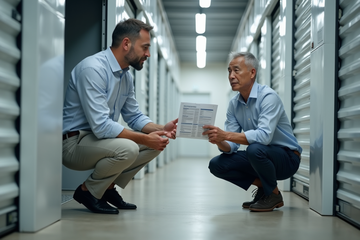 Homme vérifiant un devis dans un grand centre de stockage
