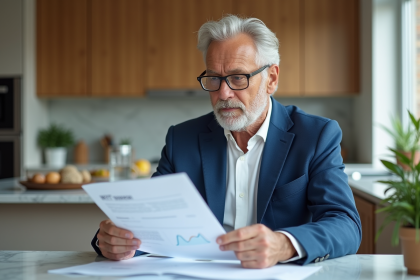 Homme d'&acirc;ge moyen en r&eacute;union d'investissement &agrave; la maison
