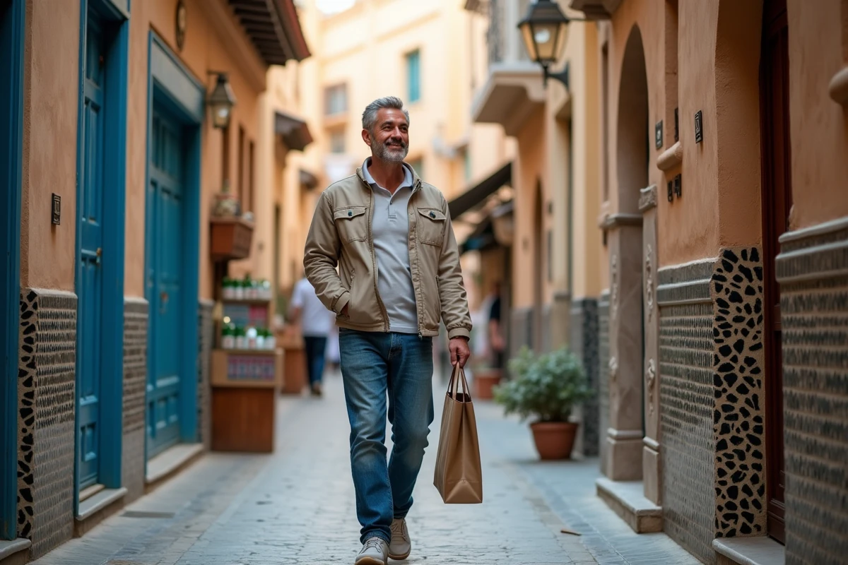 Homme marchant dans la medina d