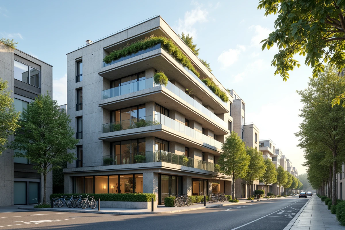 Immeuble résidentiel moderne d'un promoteur immobilier français comme Icade dans un quartier urbain contemporain, avec balcons et terrasses végétalisées