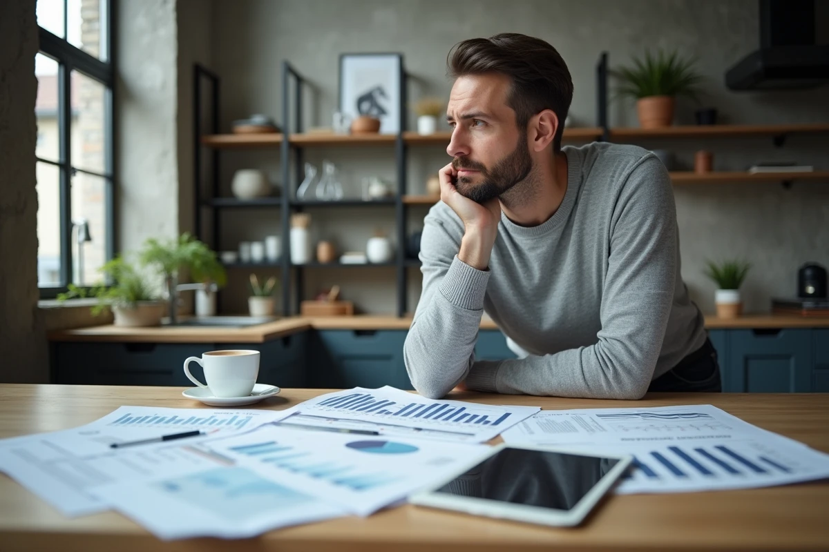 Investisseur immobilier analysant les frais fiscaux et charges de notaire pour une opération de marchand de biens