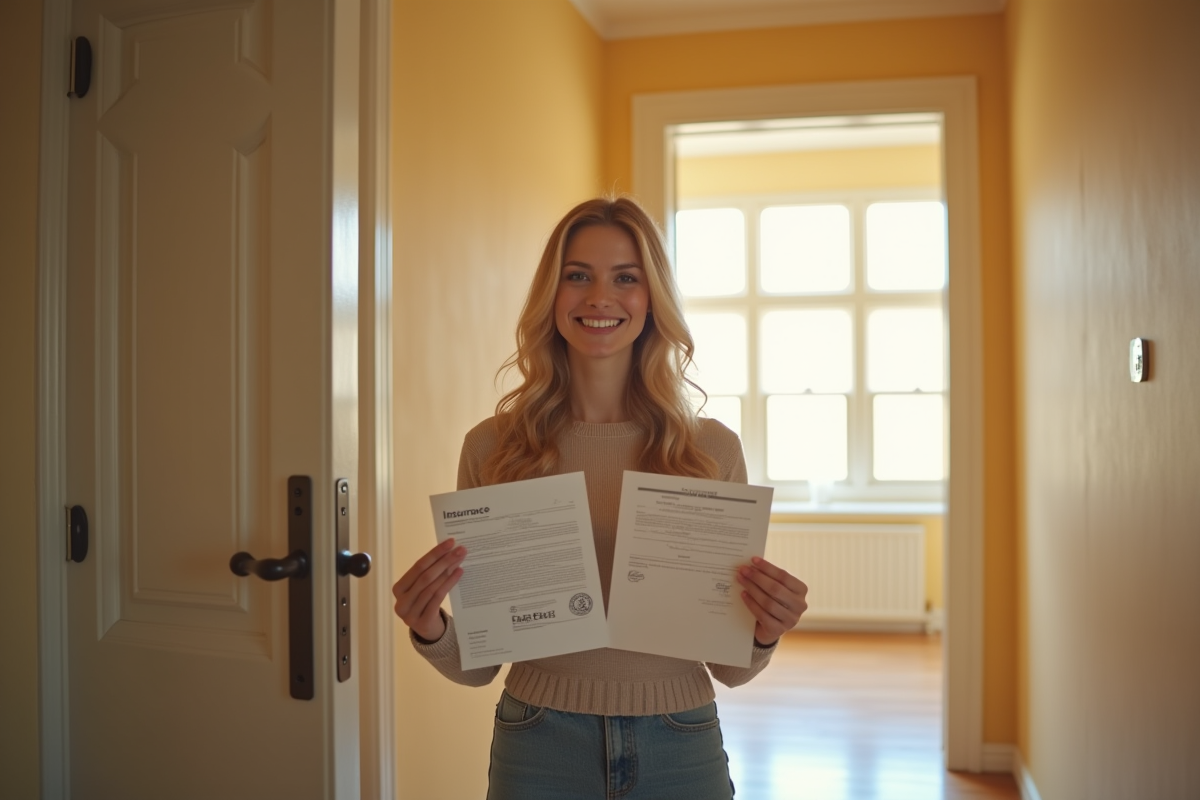 Locataire souriant devant une porte d appartement fraîchement peinte
