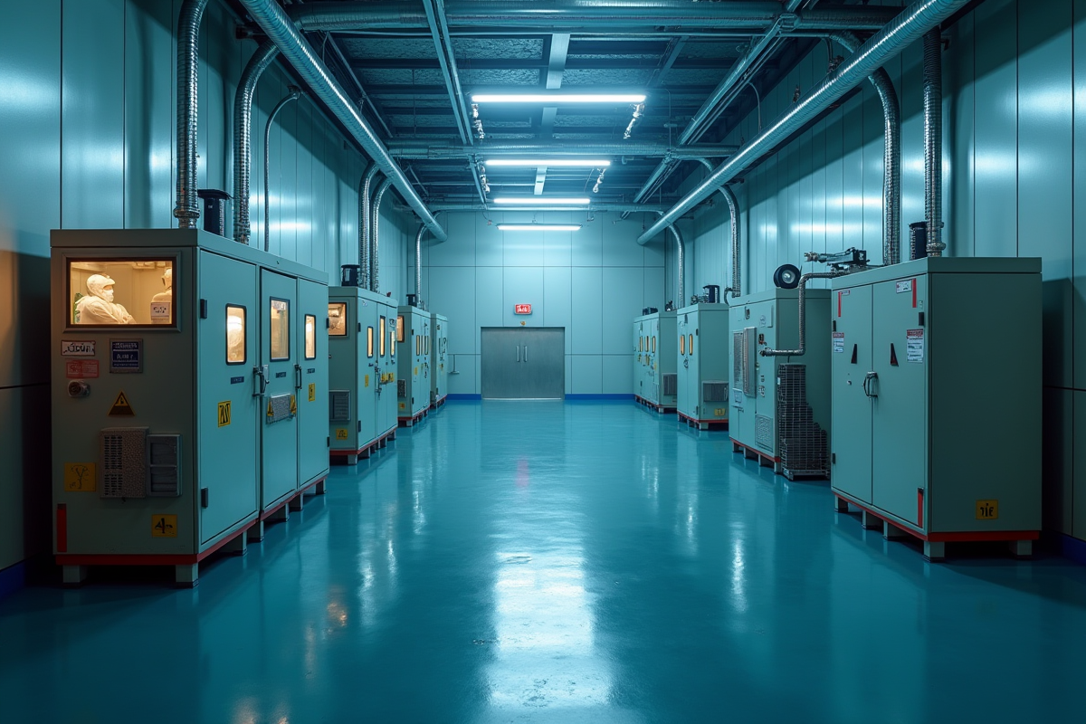 Machines de filtration d air dans un intérieur industriel bien éclairé
