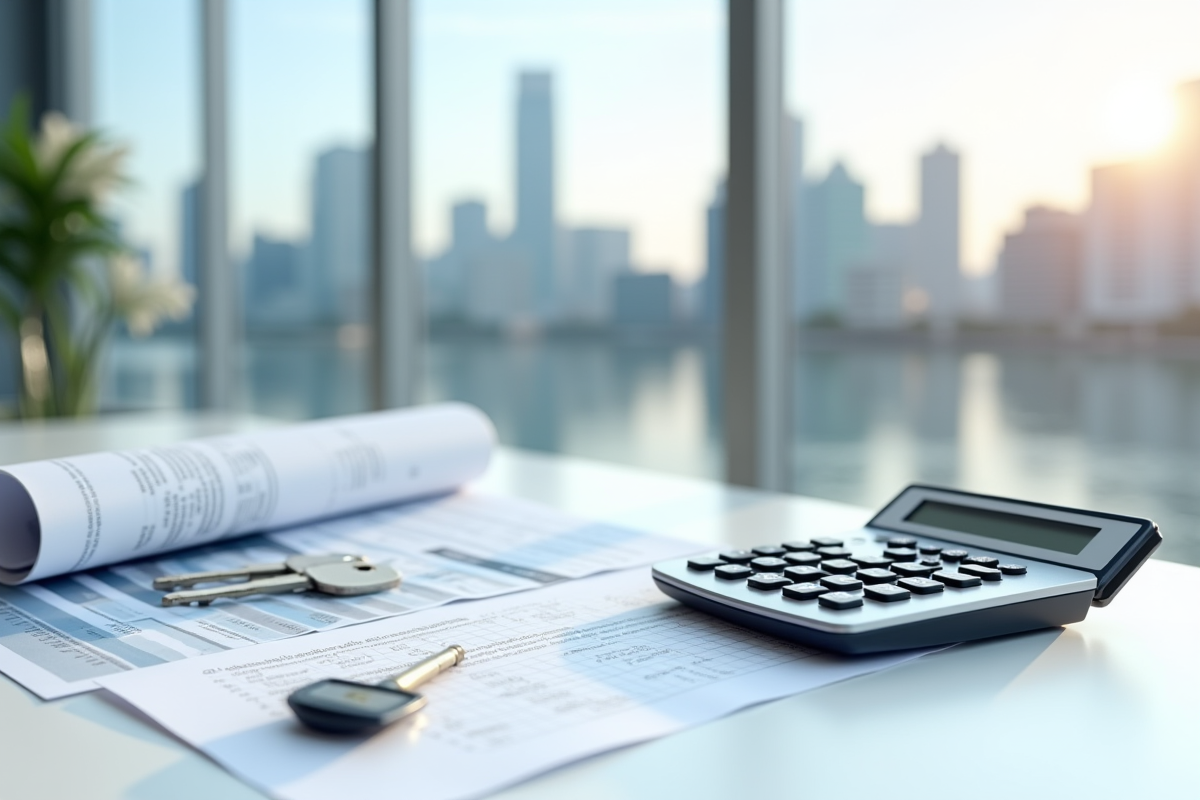 Outils d estimation immobiliere sur un bureau lumineux