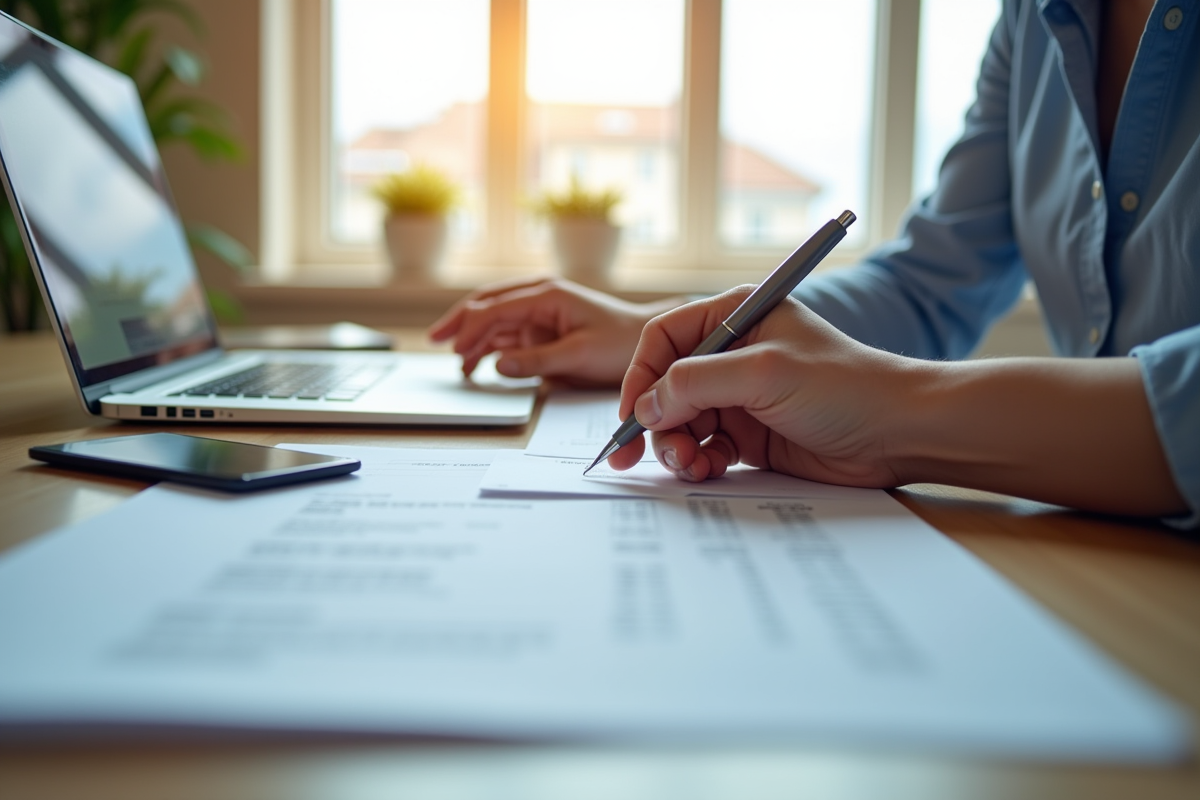 Personne remplissant des documents de logement dans un bureau lumineux