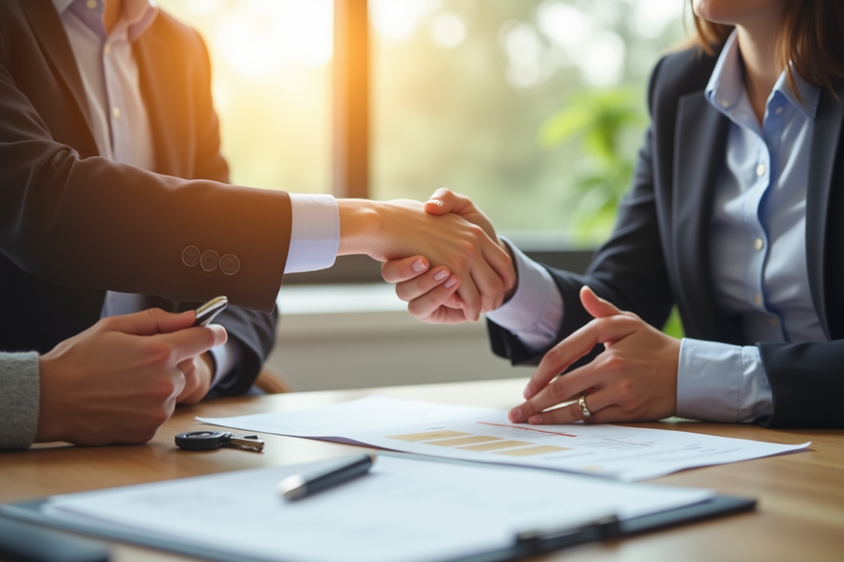Banquier remettant documents de pret immobilier