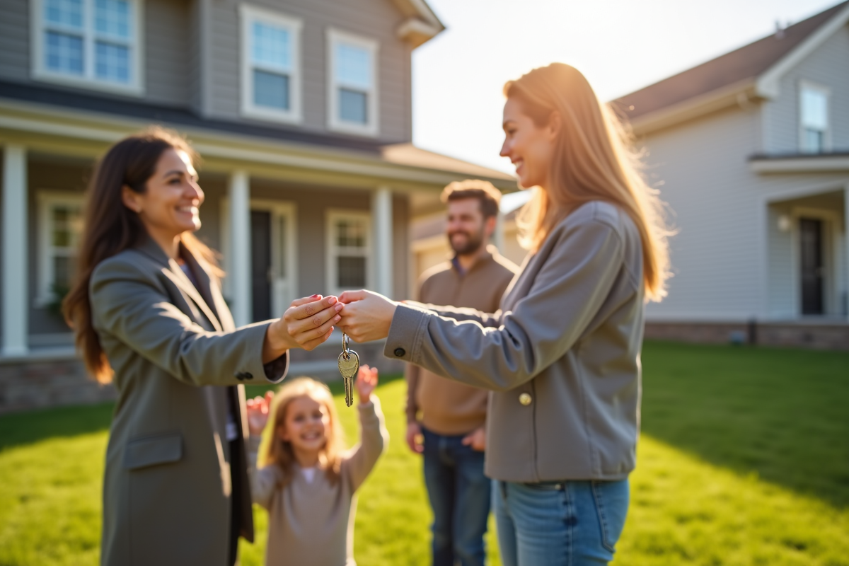 Agent immobilier remettant les clés d