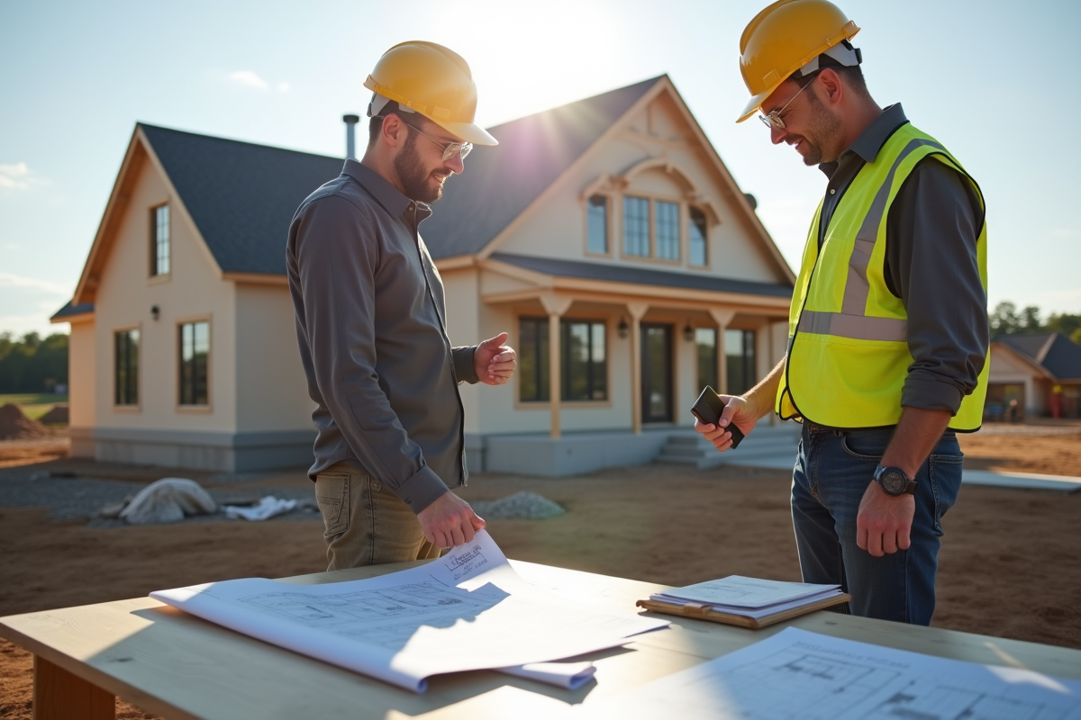 Réunion sur un chantier de construction avec un propriétaire et un entrepreneur