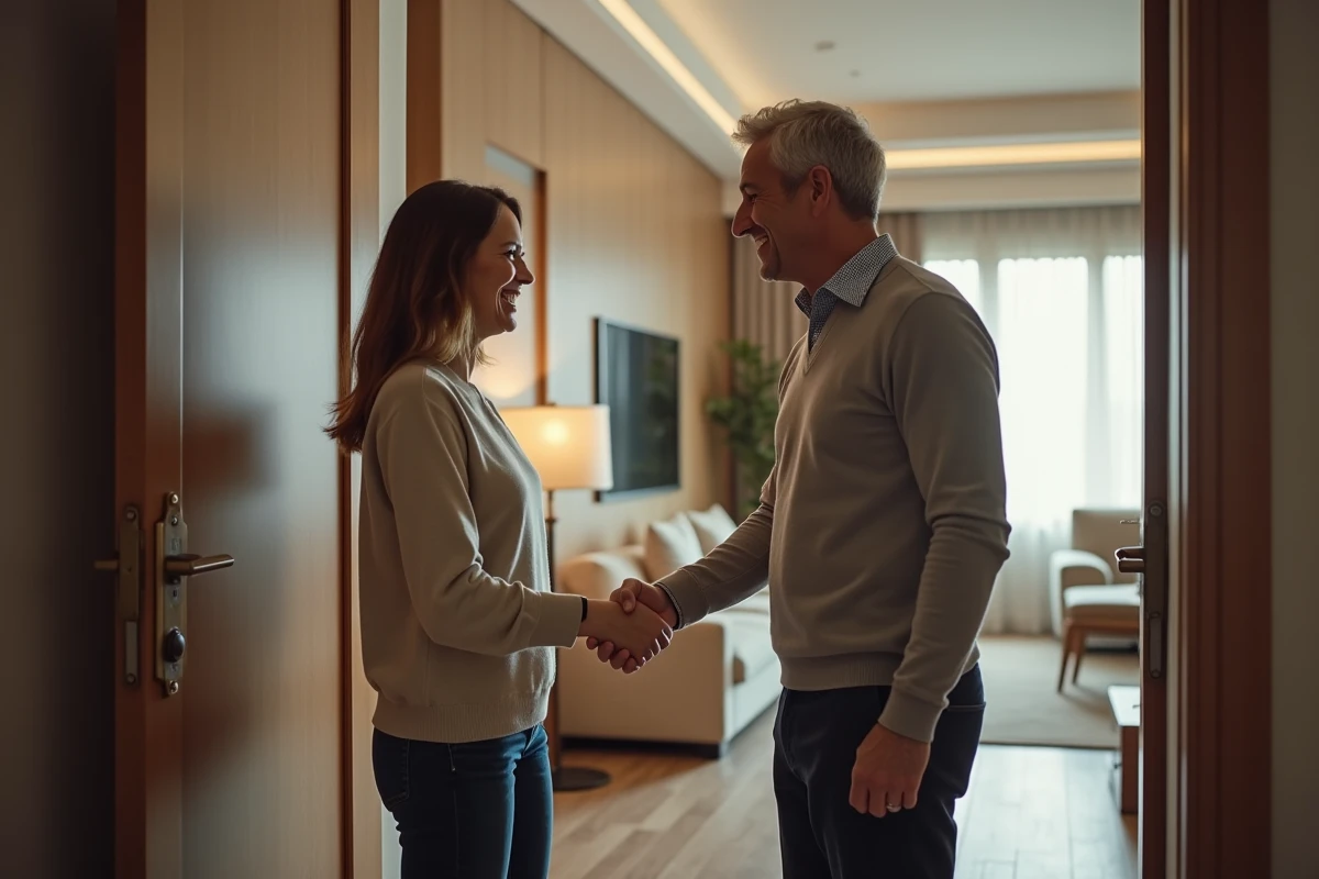 Homme et propriétaire se serrant la main à l