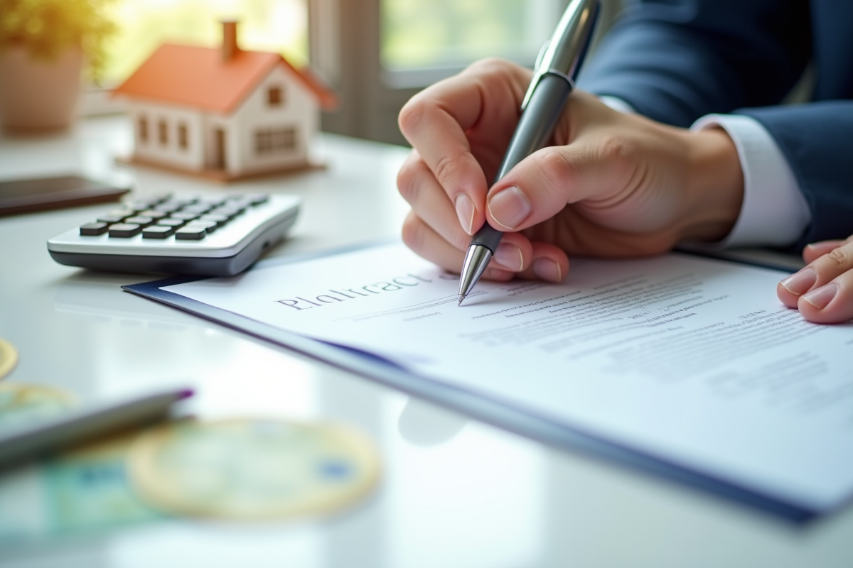 Signature d un contrat immobilier avec une main et des euros