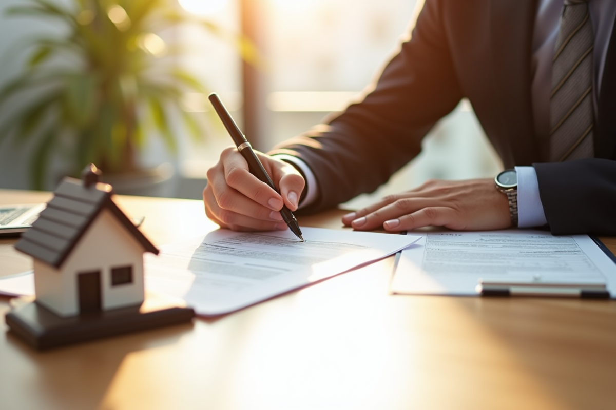 Signature d'un contrat de mortgage au bureau lumineux