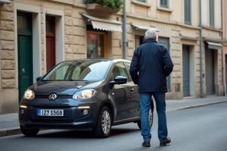 Homme en veste marine gare sa voiture à Aix Villemaur