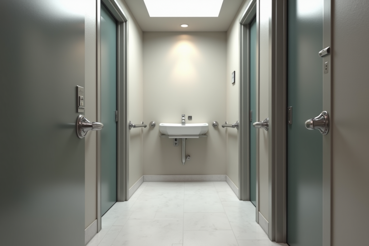 Salle de bain accessible avec équipements adaptés