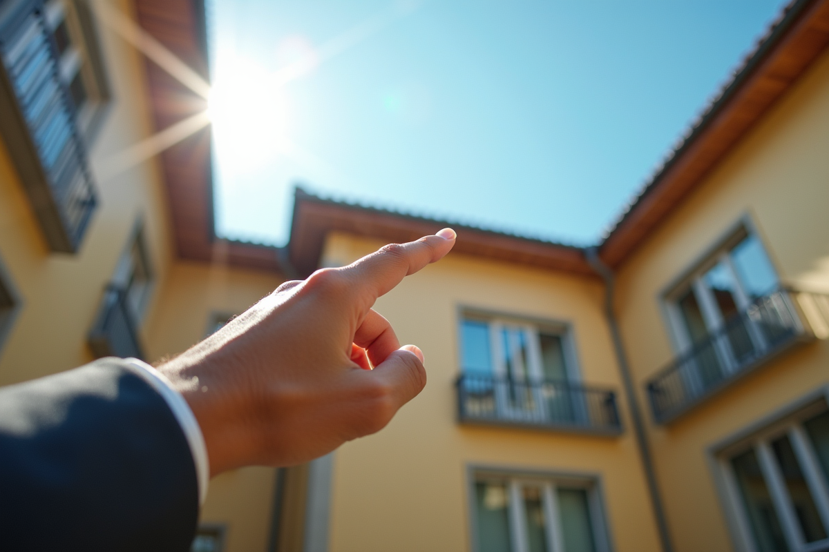 Pointage sur le toit d un immeuble résidentiel en plein jour